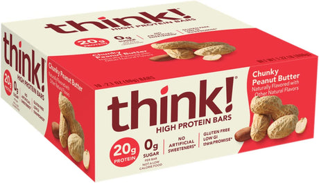 Think! Protein Bars, High Protein Snacks, Gluten Free, Kosher Friendly, Chunky Peanut Butter, Nutrition Bars, 2.1 Oz per Bar, 10 Count (Packaging May Vary)