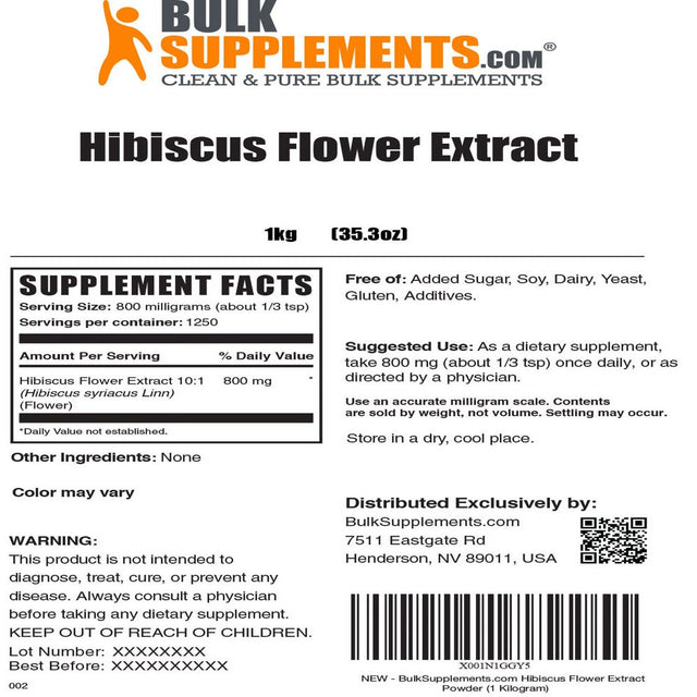 Bulksupplements.Com Hibiscus Flower Extract, Hibiscus Extract, Hibiscus Supplement for Hair Growth (5 Kilograms - 11 Lbs)