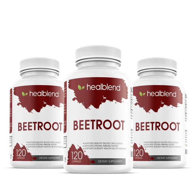 Healbend Organic Nitric Oxide Beet Root Capsules 1300Mg - Support Healthy Blood Circulation, Immune System, Nitric Oxide Booster - 120 Count 3-Pack