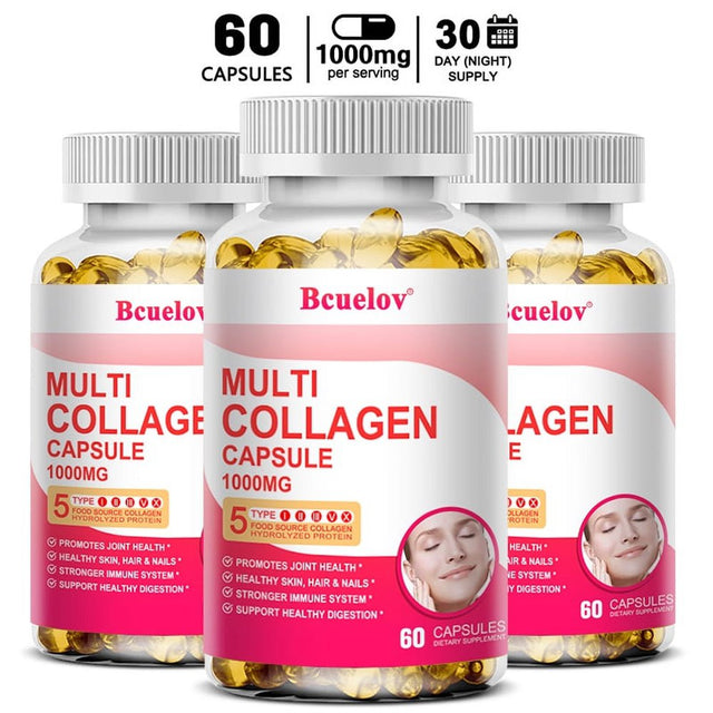 Bcuelov Collagen Complex Types I, II, III, V & X - Contains Pure Hydrolyzed Marine Collagen Peptides - for Skin, Nails, Hair, Gut, Joint Health