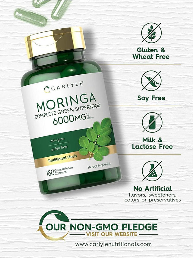 Moringa Oleifera | 6000 Mg | 180 Powder Capsules | by Carlyle