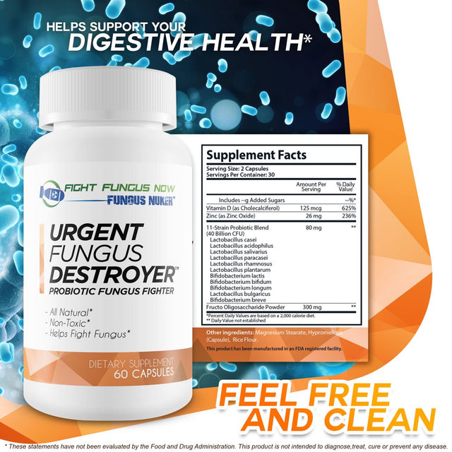 Urgent Fungus Destroyer Probiotic Fungus Fighter - the Best Clear Nail Antifungal Probiotic Pills - Fight Fungus from the inside Out with This Special Probiotic Fungus Fighting Blend