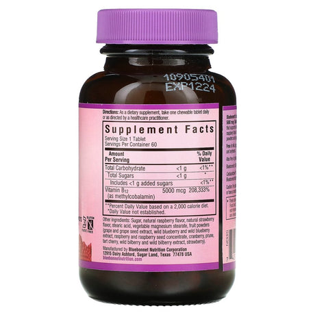 Bluebonnet Nutrition - Earth Sweet Chewable Methylcobalamin Vitamin B12 Natural Raspberry Flavor 5000 Mcg. - 60 Chewable Tablets