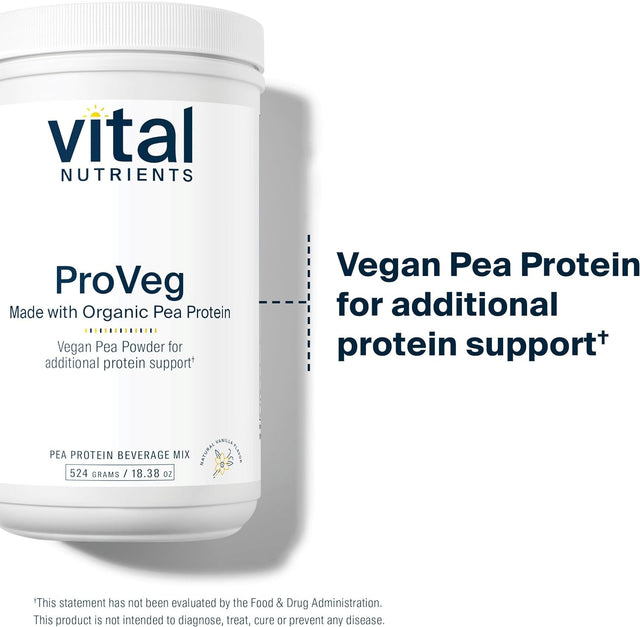 Vital Nutrients - Proveg - Organic Pea Protein with Natural Vanilla Flavor - Vegetarian - 524 Grams per Bottle