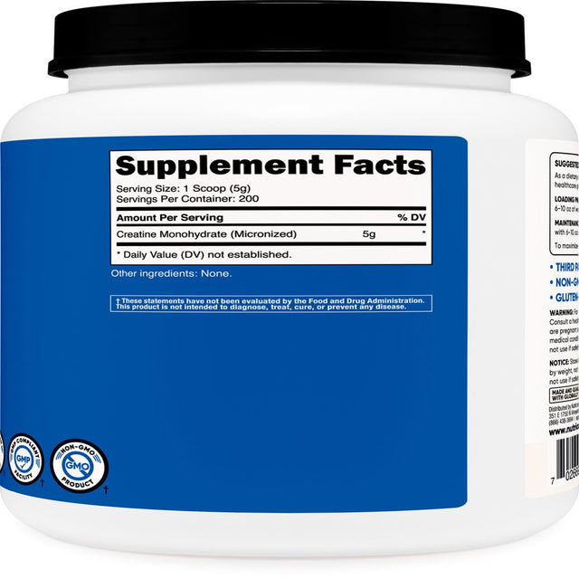 Nutricost Creatine Monohydrate Powder 1 Kg (2.2LBS) Supplement- 200 Servings, Unflavored
