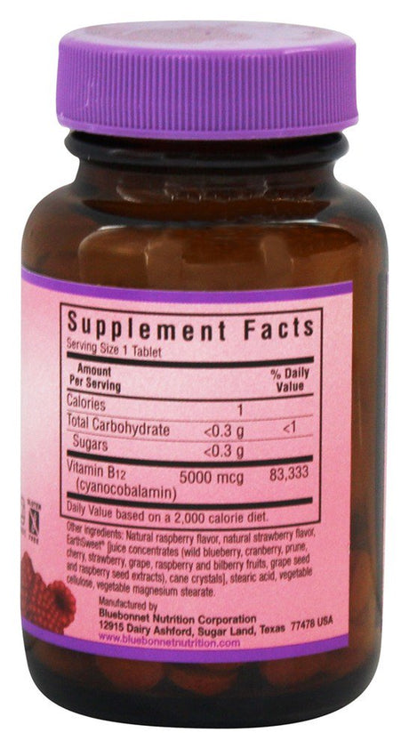 Bluebonnet Nutrition - Earth Sweet Chewable Vitamin B12 Natural Raspberry Flavor 5000 Mcg. - 30 Chewable Tablets