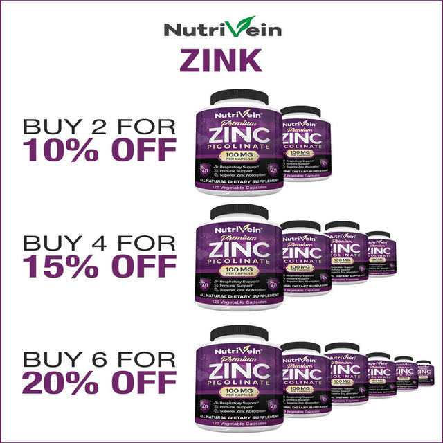 Nutrivein Premium Zinc Picolinate 100Mg - 120 Capsules - Immunity Defense Boost