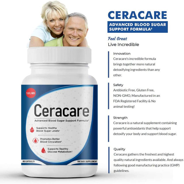 Ceracare - Advanced Blood Sugar Support Formula - White and One Size Pills for Healthy Blood Sugar Levels - Promotes Better Blood Circulation and Healthy Glucose Metabolism - 60 Capsules (1 Pack)