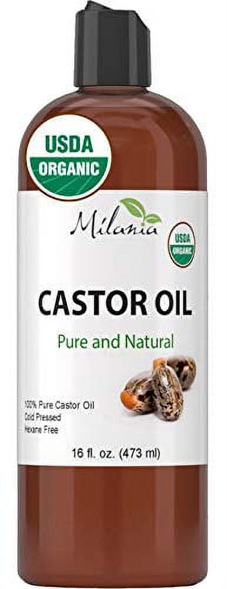 Premium Organic Castor Oil - 100% Pure and Hexane-Free Cold-Pressed Beauty & Skincare Serum - Eyelash & Eyebrow Hair Growth Enhancer - Natural Conditioner, Skin Moisturizer, Laxative for Men