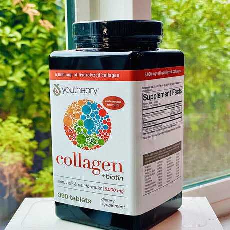 390 6000Mg of Hydrolyzed Collagen with Biotin Boost, for Skin, Hair, Nail, Aging, Teddons and Ligaments Formula Dietary Supplement Youtheory Enhanched Formula