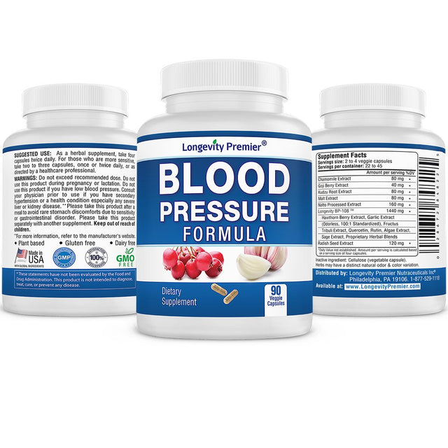 Longevity Blood Pressure Formula - Clinically Formulated - with Hawthorn & 15+ All Natural Ingredients