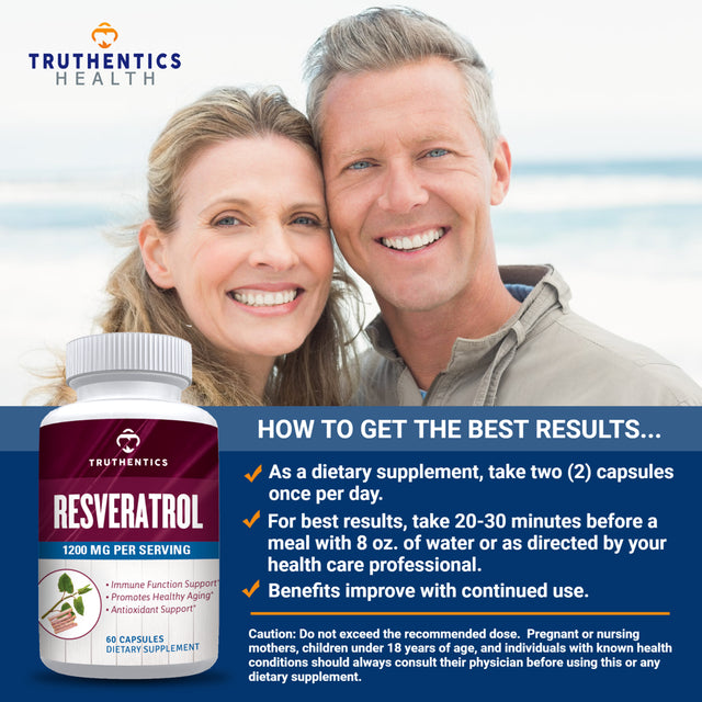 Truthentics Resveratrol 1200 MG plus Probiotic Immune Support Bundle - Healthy Aging, Heart & Gut Health - 60 Capsules Each