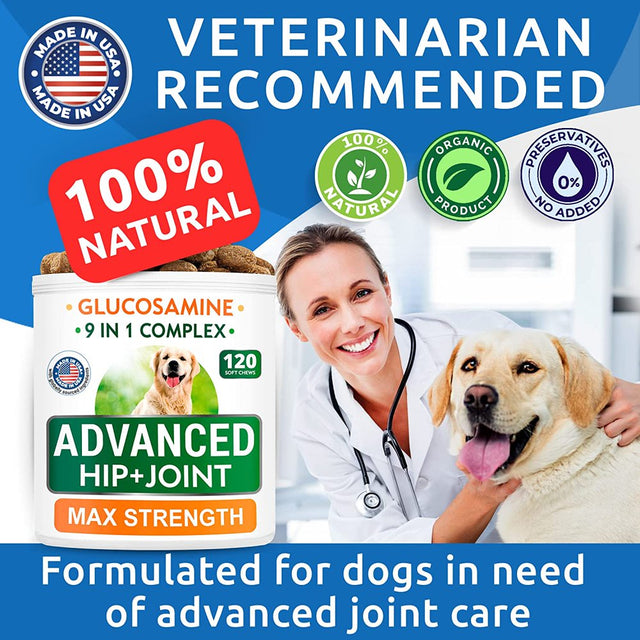 Glucosamine Dog Treats - Senior Advanced Joint Health W/ Chondroitin, Omega-3 - Old Dog Joint Pain Relief Supplement - Hip & Joint Care - Made in USA - Bacon Flavor - 120 Soft Chews