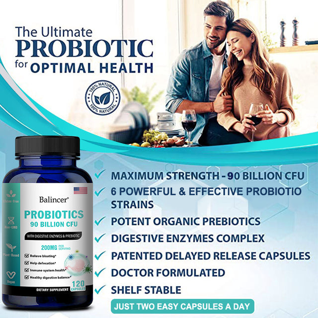 Balincer Probiotic Capsules for Men and Women - Contains Natural Lactase and Prebiotic Fiber for Digestive Health - Supports Gut Health, Bloating Relief and Immune Health