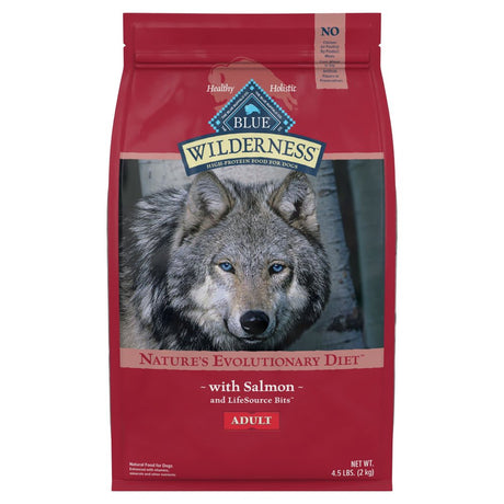 Blue Buffalo Wilderness High Protein Salmon Dry Dog Food for Adult Dogs, Grain-Free, 4.5 Lb. Bag