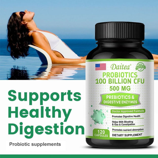 Daitea Probiotics 10 Billion Capsules CFU - 11 Strains + Organic Prebiotics & Digestive Enzymes - Digestive & Gut Health - Supports Occasional Constipation, Diarrhea, Gas & Bloating