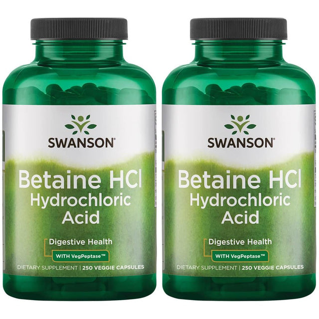 Swanson Betaine Hcl Hydrochloric Acid with Vegpeptase 250 Veg Caps 2 Pack