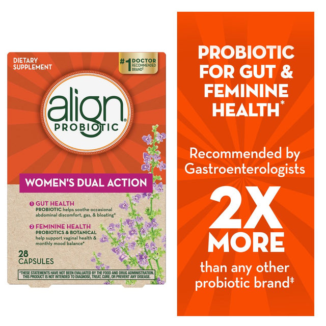 Align Probiotic Women'S Dual Action Capsules, Daily Probiotic Supplement for Feminine Health, 28 Ct