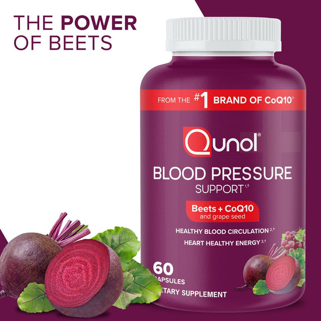 Qunol Blood Pressure Support Capsules, 1180Mg, Beets, Coq10, and Grape Seed, 60 Count