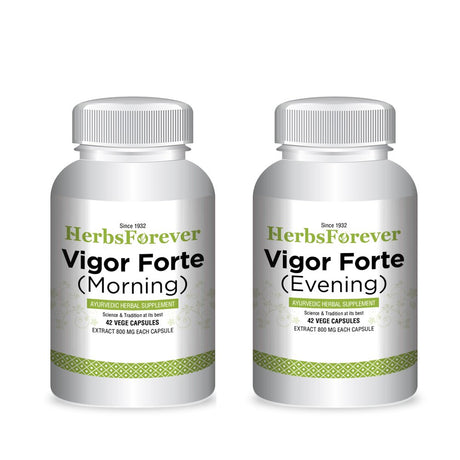 Herbsforever Vigor Health (Vigor Forte) Combination Pack (2 Bottles) - Morning Strength and Evening Strength 42 Veg Capsules Each Bottle, 800 Mg Capsule - Concentrated for Male Health