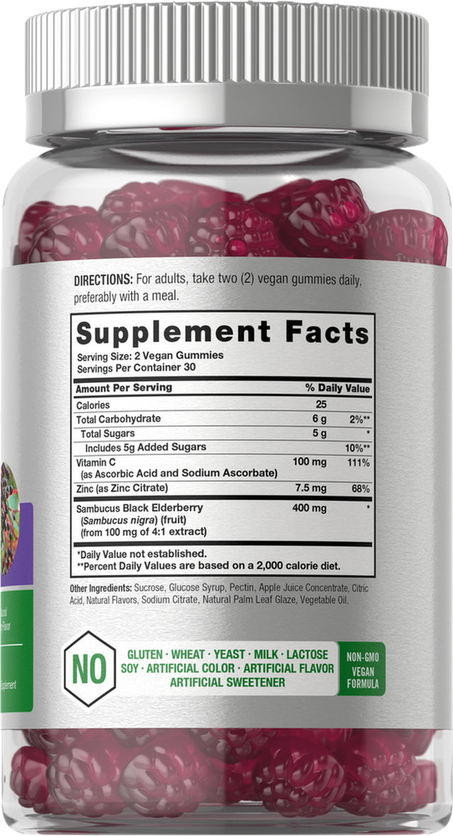 Black Elderberry with Zinc & Vitamin C | 60 Vegan Gummies | Natural Berry Flavor | by Horbaach