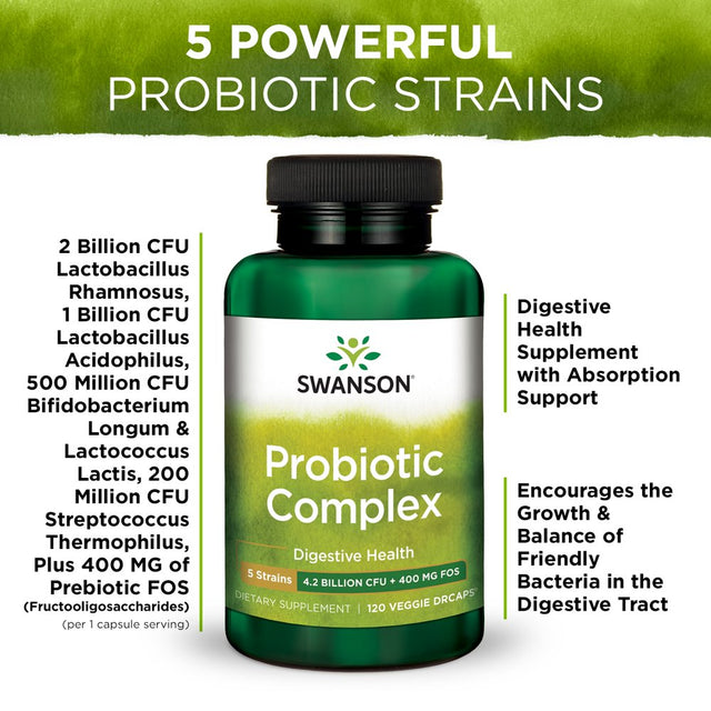 Swanson Probiotic Complex Vegetable Capsules, 4 Billion Cfu, 120 Count