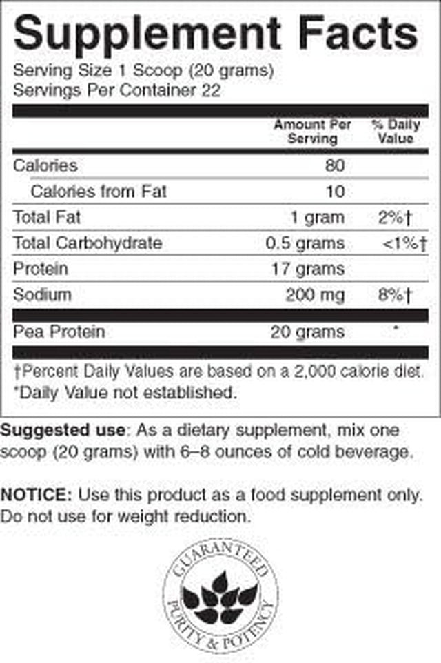 100% Pure Pea Protein 16 Oz (454 Grams) Pwdr