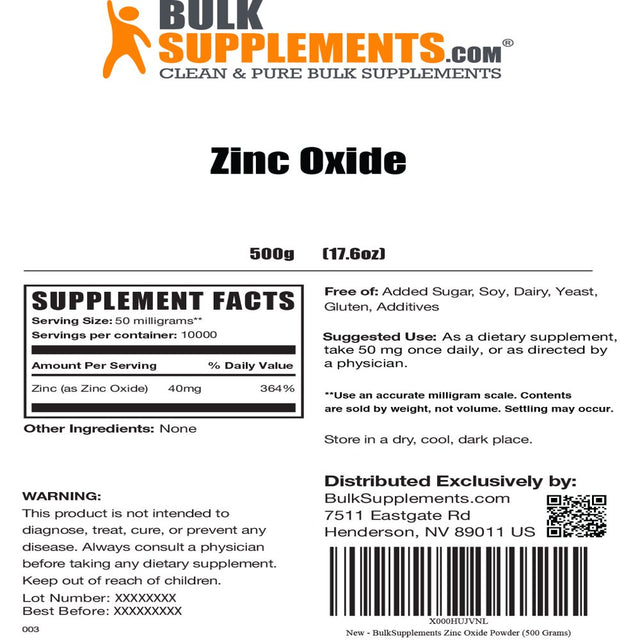 Bulksupplements.Com Zinc Oxide Powder - Natural Zinc Oxide - Face Clear Zinc Oxide - Pure Zinc - Zinc Powder (500 Grams)