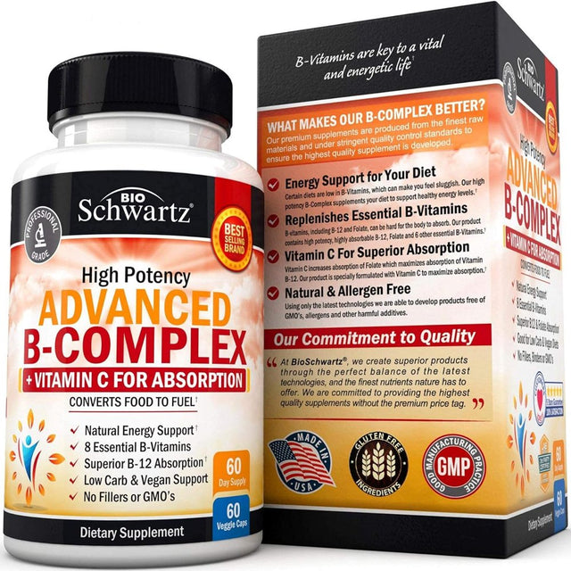 Bioschwartz Vitamin B-Complex Capsules with Vitamin C - Immunity and Nervous System Support | 60Ct