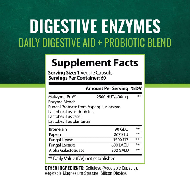 Digestive Enzymes with Probiotics and Prebiotics for Digestive Health, Improved Energy, and Common Gut Issues - 60 Capsules