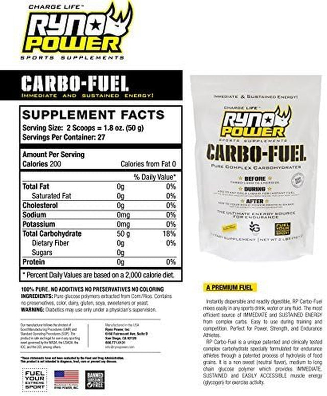 Ryno Power Carbo-Fuel - All-Natural Pure Carbohydrate Powder for Athletic Performance - Vegan and Gluten Free