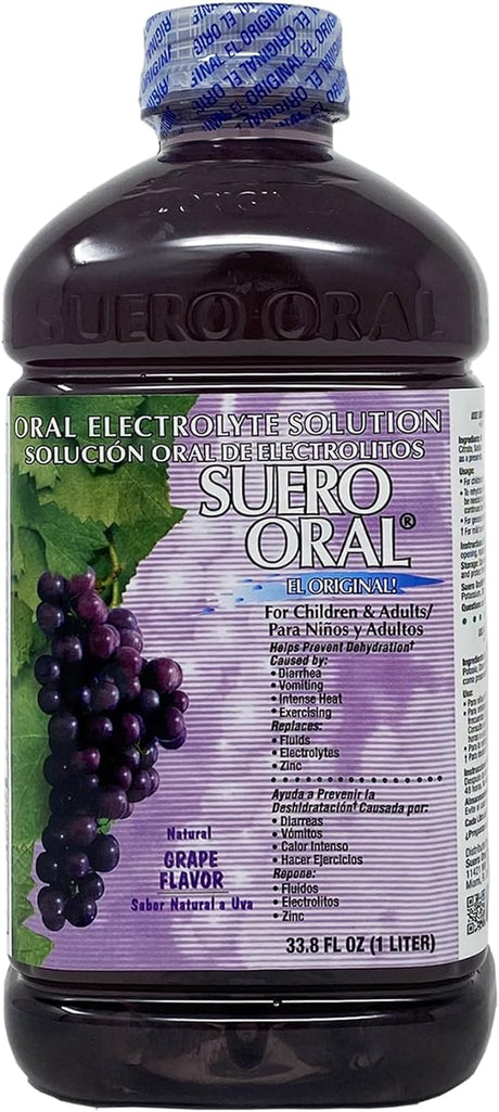 Suero Oral Electrolyte Solution for Children & Adults, Rehydrates, Restores Minerals and Nutrients, Grape Flavor (33.8 Fl Oz/Pack of 1)