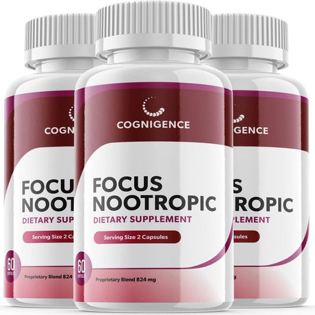 Cognigence - Focus Nootropic - Memory Booster Dietary Supplement for Focus, Memory, Clarity, & Energy - Optimal Mental Performance Extra Strength Premium Formula - 180 Capsules (3 Pack)