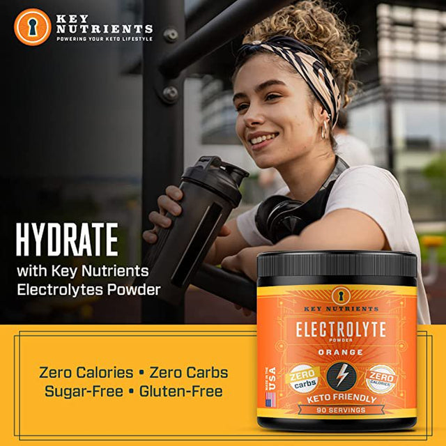 Key Nutrients Electrolytes Powder - Tangy Orange Electrolyte Drink Mix - $0.44 / Unit - Hydration Powder - No Sugar, No Calories - 90 Servings