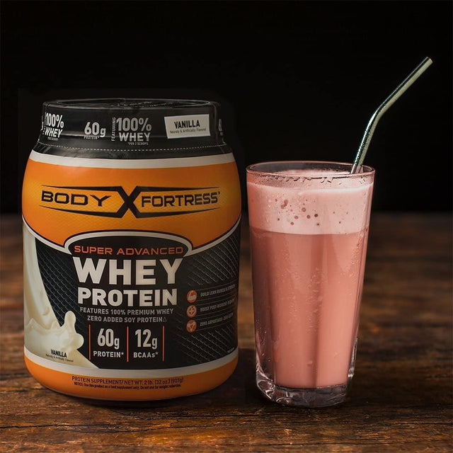 Body Fortress Whey Protein Powder, Strawberry Flavored, Gluten Free, 60 G Protein per Serving, 2 Lbs