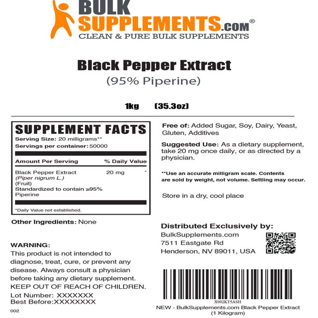 Bulksupplements.Com Black Pepper Extract (95% Piperine) - Herbal Supplement (5 Kilograms - 11 Lbs)