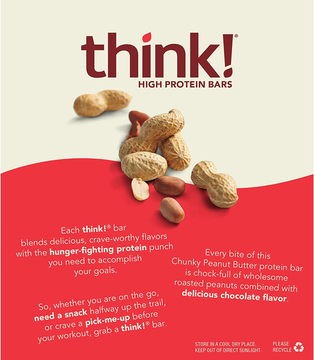 Think! Protein Bars, High Protein Snacks, Gluten Free, Kosher Friendly, Chunky Peanut Butter, Nutrition Bars, 2.1 Oz per Bar, 10 Count (Packaging May Vary)