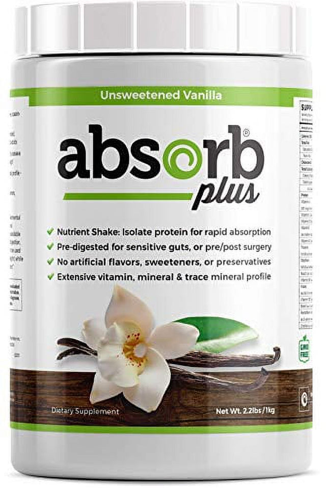 Absorb plus Isolate Protein - Diet Supplement for Improved Gut Health, Extra Nutritional Support, All Natural Ingredients, Non-Gmo, Gluten-Free, Lactose-Free, Casein-Free, Unsweetened Vanilla, 1Kg