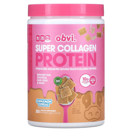 Super Collagen Protein, Cinnamon Cereal , 12.27 Oz (348 G), Obvi