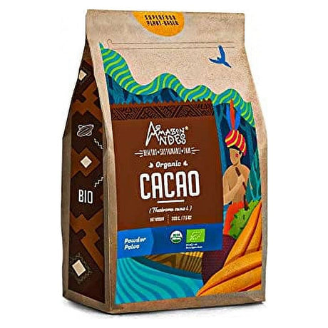 Cacao Powder (Theobroma Cacao L) - Rich Source of Proteins & Dietary Fibers - Use with Juices & Smoothies - Non GMO, Vegan & Gluten Free - 200Grams / 7 Ounces (20 Servings) - Made in Peru