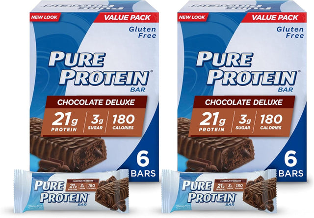 Pure Protein Bars, High Protein, Nutritious Snacks to Support Energy, Low Sugar, Gluten Free, Chocolate Deluxe, 6 Count (Pack of 2)