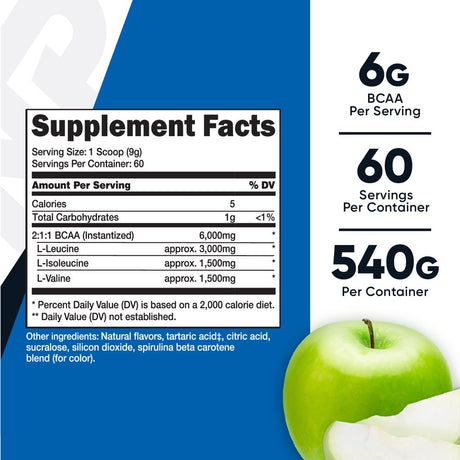 Nutricost BCAA Powder - 2:1:1 (Green Apple), 60 Servings - Non-Gmo Supplement