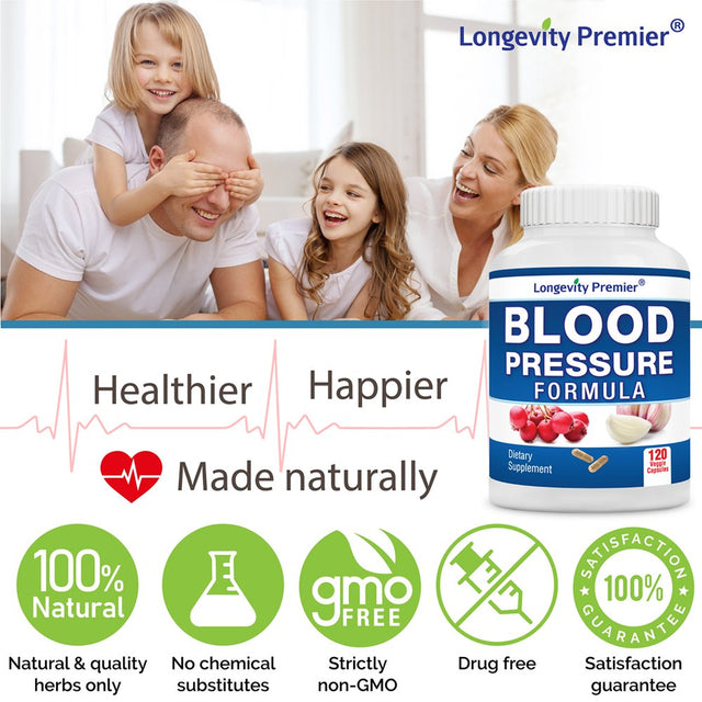 Longevity Blood Pressure Formula [120 Capsules] - with 15+ Natural Herbs. Best Blood Pressure Supplement