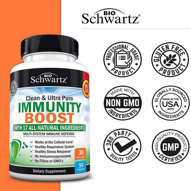 Bioschwartz Immunity Boost Supplement | Natural Immune Defense Antioxidant Vitamins | 90 Ct