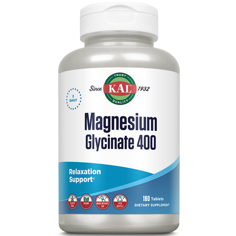 KAL Magnesium Glycinate 400 Mg | Healthy Relaxation, Muscle Function Support & More (180 Count (Pack of 1))