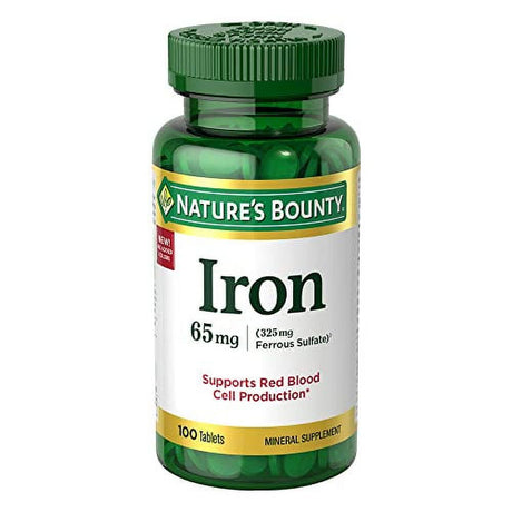 Nature'S Bounty Iron 65Mg, 325 Mg Ferrous Sulfate, Cellular Energy Support, Promotes Normal Red Blood Cell Production, 100 Tablets