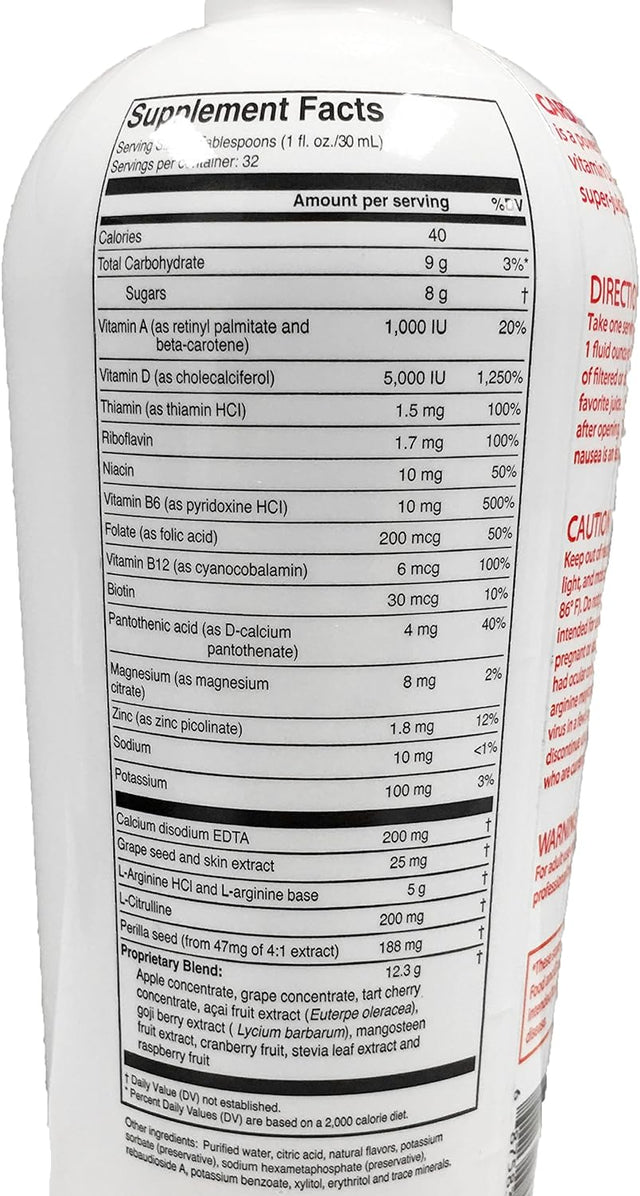 Cardio Cocktail Nitric Oxide Booster – Liquid Blood Pressure Support Supplement- L-Arginine, L-Citrulline, Vitamins and Antioxidant Fruit Extracts for Cardiovascular Function and Cognition (32 Oz)