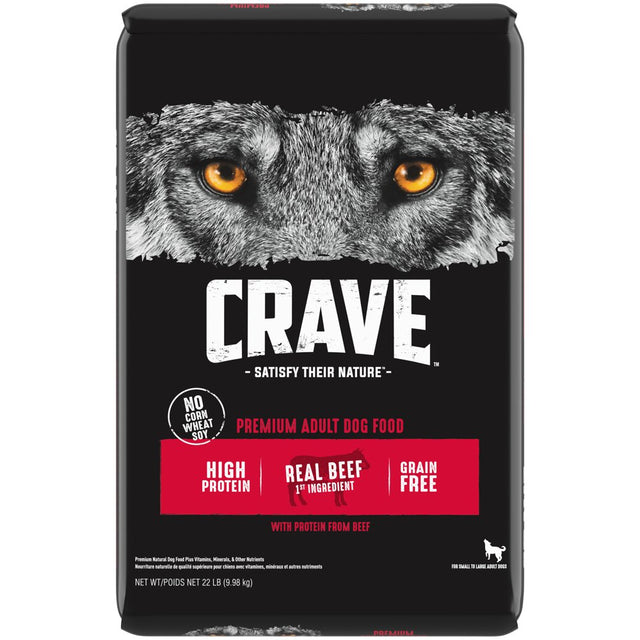 CRAVE Grain Free Adult Dry Dog Food with Protein from Beef, 22 Lb. Bag