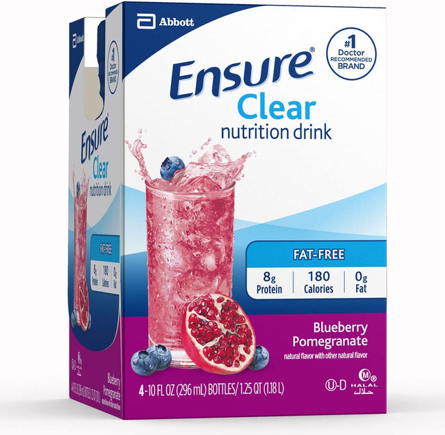 Ensure Liquid Clear Nutrition Drink, 0G Fat, 8G of Protein, Blueberry Pomegranate, 10 Fl Oz (Pack of 12), Bottle, Gluten Free