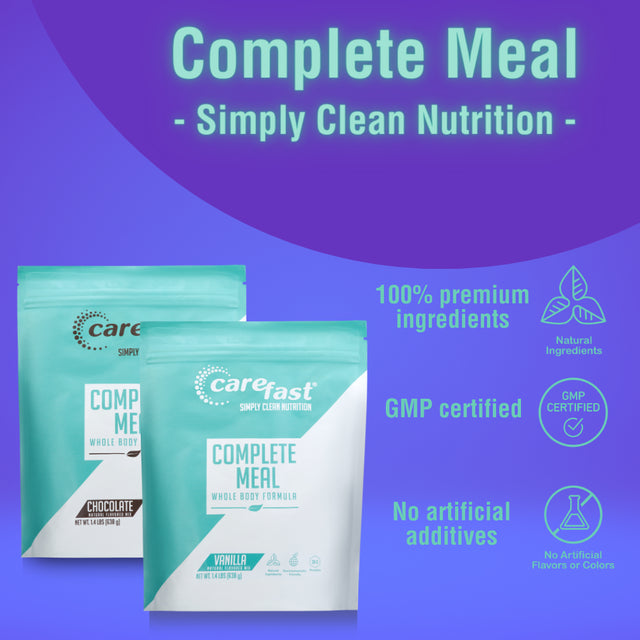 Carefast Complete Meal Replacement Powder Shake Drink Mix - Chocolate Flavored - 30G of Plant & Dairy Based Natural Protein - 20 Vitamins & Minerals - Delicious Healthy Low Carb Lean Diet Smoothie